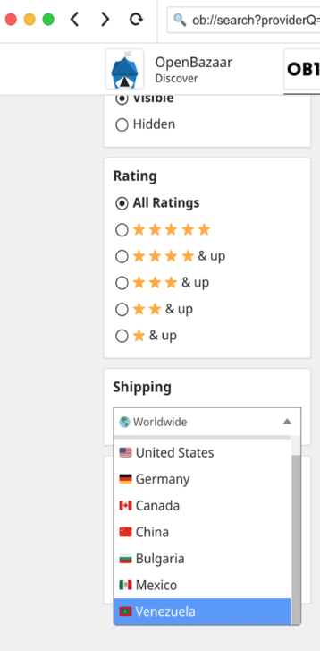 A screenshot of item listings on OpenBazaar