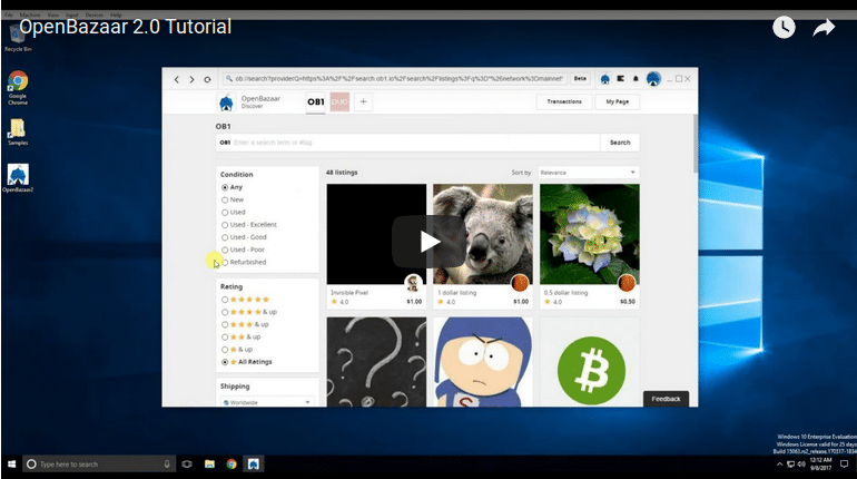Screenshot of the OpenBazaar 2.0 Tutorial video