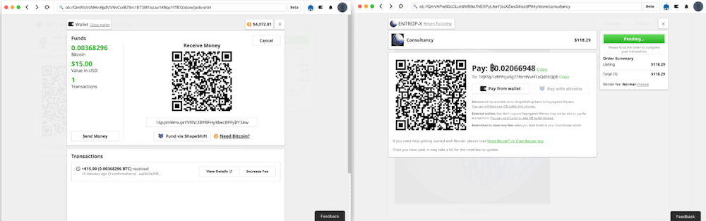 Screenshots of OpenBazaar 2.0 Search UI